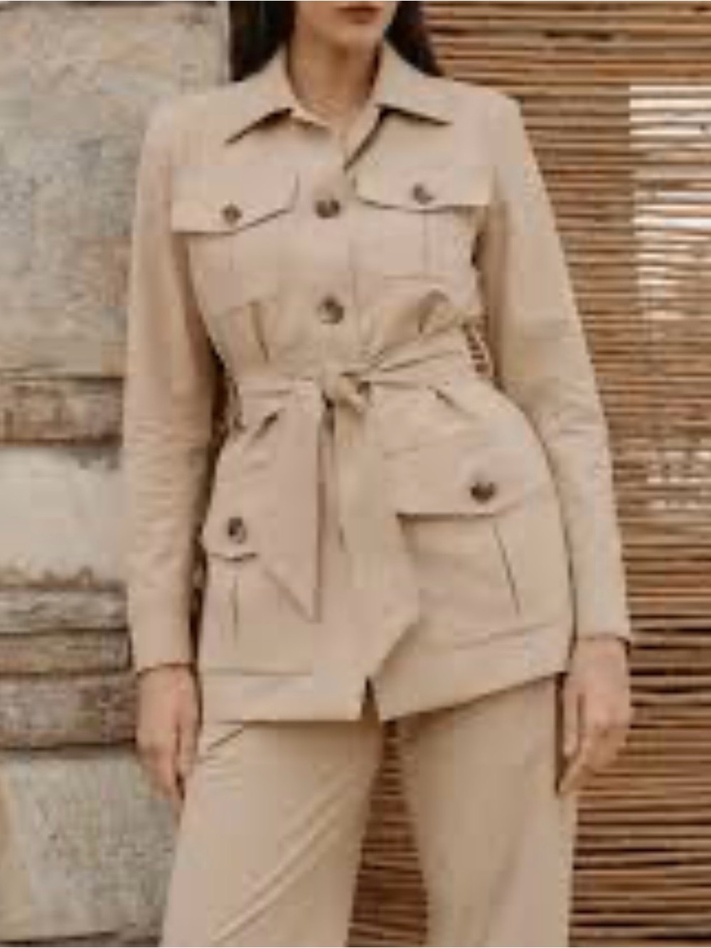100% linen Beige Tie-Waist Utility Jacket - Women's Jacket & Coats xl